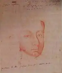 Le dessin de Blaise Pascal réalisé par Jean Domat avec note de son fils Gilbert: "Portrait de Monsieur Pascal fait par mon père"