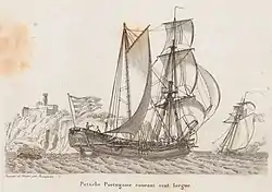 Une patache portugaise en mer au début du XIXe siècle.