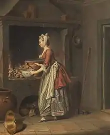 Bonne prenant de la soupe dans un pot.
