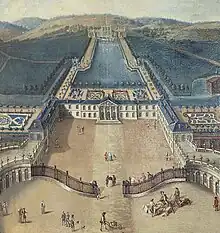 Peinture du château au XVIIIe&nbsp;siècle (vue depuis la ville), artiste anonyme, conservée au château de Lunéville.