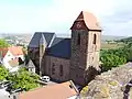 L'église paroissiale de Saint-Nicolas, Neuleiningen, photographié depuis le château.