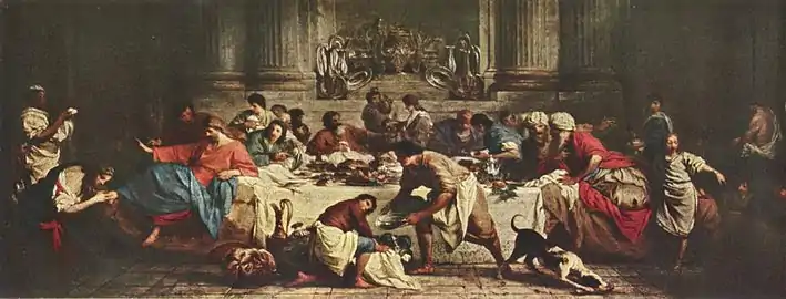 Banquet dans la maison de Simons, 1737, huile sur toile, 215&nbsp;×&nbsp;679&nbsp;cm, Paris, musée du Louvre.