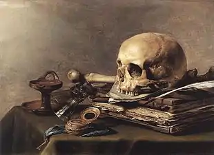 Vanité - nature morte, huile sur panneau, 39,5&nbsp;×&nbsp;56&nbsp;cm, 1630 (Mauritshuis, La Haye).