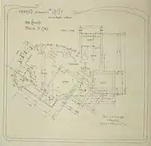 Plan dessiné avec des lignes, courbes et caractères noirs sur fond assez clair