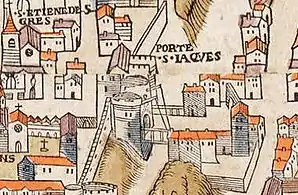 La porte Saint-Jacques sur le Plan de Truschet et Hoyau (1550).