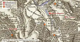 Carte de la commanderie de Saint-Maurice au XIIIe&nbsp;siècle.