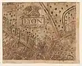 Plan scénographique de Lyon, planche 8, cartouche avec Lyon
