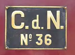 Plaque de la locomotive Corpet-Louvet no&nbsp;36 Lulu.