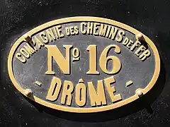 Plaque de la locomotive no&nbsp;16.