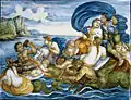 Le Char d'Amphitrite, décor grand feu polychrome, XVIIIe&nbsp;siècle, Castelli, Italie.