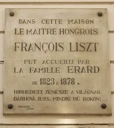 Plaque Franz Liszt 13 rue du Mail