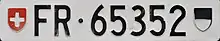 Plaque d'immatriculation arrière fribourgeoise.