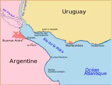 carte avec estuaire entre Uruguay et Argentine.