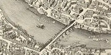 Dessin sur le plan scénographique de Lyon, copie du XVIIIe siècle par Maurille-Antoine Moithey.
