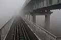 Embranchement entre voie routière et ferroviaire (partie roumaine du pont).
