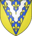 Blason du Val-de-Marne : de France ancien au chevron ondé versé d'argent ; vêtu d'or plain.