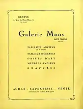 Publicité pour la Galerie Moos publiée dans la revue "L'Art en Suisse", janvier 1931, no&nbsp;1. Numérisation Bibliothèque d'art et d'archéologie (BAA), Genève.