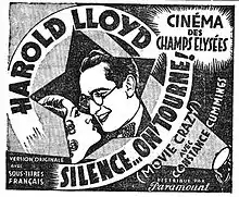 &nbsp;Publicité pour le film Silence on tourne au cinéma des Champs Elysées.
