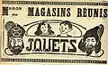 Publicité de la Maison des Magasins réunis de Nancy pour les jouets qui y étaient vendus à l'occasion de la Saint-Nicolas.