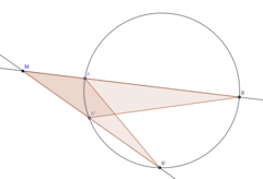 Deux triangles semblables illustrant l'invariance de la puissance d'un point par rapport à un cercle