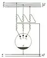 Circuit triphasé avec trois anodes.