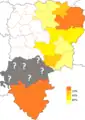 Résultats électoraux des radicaux au premier tour par canton.
