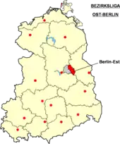 Localisation de la Bezirksliga Ost-Berlin à l’époque de la RDA