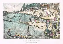 Un jour de régates au bord de la Seine à Asnières, dessin.
