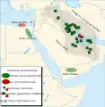 Localisations des champs pétroliers et gaziers