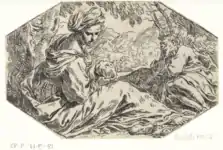 Repos pendant la Fuite d'Égypte - Simone Cantarini 80&nbsp;×&nbsp;124&nbsp;mm