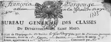 Retour de Mme de Courtemanche vers le Labrador en 1723. Mentionnée pour le voyage aller, Marie-Angélique ne figure plus au retour. Archives du 2e arrondissement maritime. Bureau de Saint-Malo, 1P, liasse 2, avril 1723.