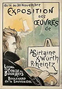 Richard Heintz, Exposition des œuvres de A. Sirtaine, X. Würth, R. Heintz, 1897 (Lithographie en couleurs ; 100&nbsp;×&nbsp;70,8&nbsp;cm), Barcelone, Musée national d'Art de Catalogne