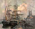 Robert Antoine Pinchon, Le port de Fécamp, huile sur toile, 60&nbsp;×&nbsp;73&nbsp;cm.
