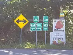 Intersection avec la route 201 dans le hameau de Maritana à Franklin.