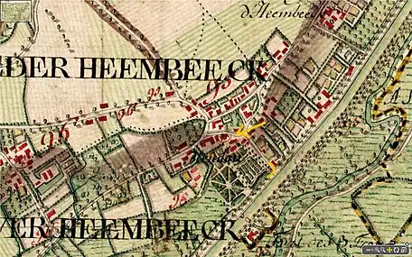Carte Ferraris 1777- Neder-over-Heembeek, le château et la rue de Meudon.