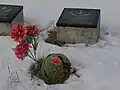 Tombe fleurie avec un casque