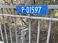 Ruisseau Carpentier, anneau sur le pont à poutres en béton armé P-01597 (1951), Chemin des Moulins