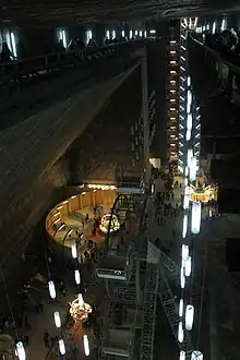 La mine de sel  (vue d'ensemble de la grande salle Rudolf).