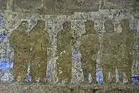 Fresque du palais Afrasiab, VIIe – VIIIe&nbsp;siècle. Les chambellans et interprètes sogdiens présentent les messagers tibétains.