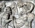 Mort de Méléagre, détail d'un sarcophage romain, v.&nbsp;180, musée du Louvre.