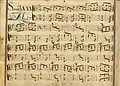 partition manuscrite rehaussée de couleurs,titre rouge et bleu