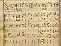 partition manuscrite rehaussée de couleurs, titre rouge et bleu