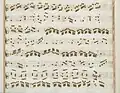 partition manuscrite rehaussée de couleurs passées rouge et bleu en bordures