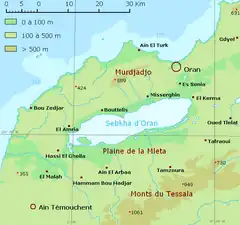 Carte topographique du bassin de la sebkha d'Oran.