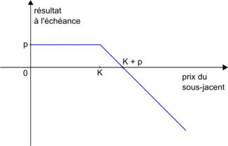Profil de résultat d'un vendeur d'un call de prime p et de prix d'exercice K
