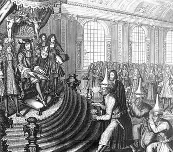 Réception de l’ambassade du Siam par Louis XIV, conduite par Kosa Pan en 1686, par Nicolas III de Larmessin.