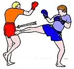 Coup d’arrêt en Naubya-ka en Boxe birmane