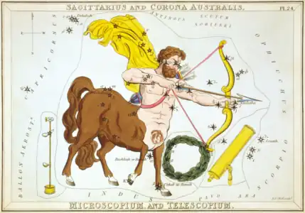 Carte no&nbsp;24 : Le Sagittaire et la Couronne australe, le Microscope et le Télescope