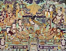 Orchestre sogdien à la joueuse de pipa. Période Tang moyenne, 762-827Grotte N° 46 ou 112