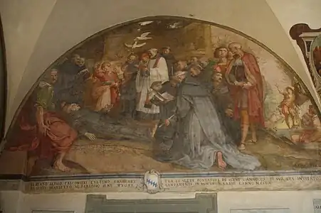 Une lunette décorée à fresque, Bernardino Poccetti, cloître de la basilique de la Santissima Annunziata, Florence.